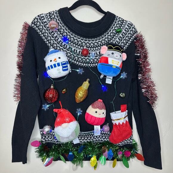 Ugly Christmas Sweater Squishmallow LIGHTS UP Tinsel Xmas Party Winner Small - Picture 1 of 5